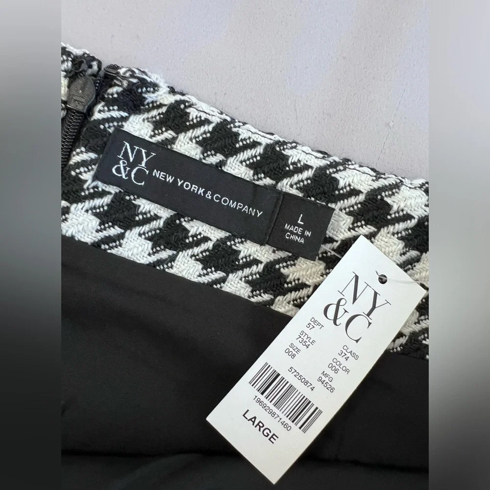 NWT! New York & Company Plaid‎ Black White Skirt Size Large Women’s